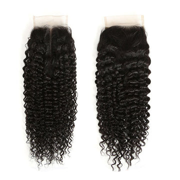 GS Virgin Hair Upgrade Lace Closure Deep Curly 4*4 Middle Part Top Lace Closure Natural Black Color Cabello Series